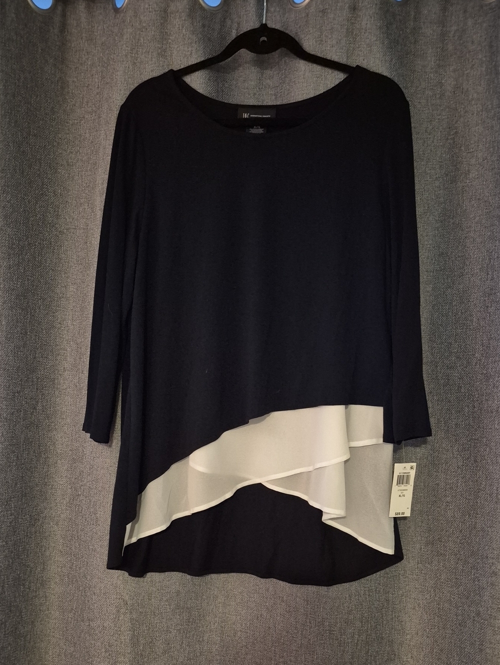 INC International Black Layered Chiffon-Hem Women's Top
